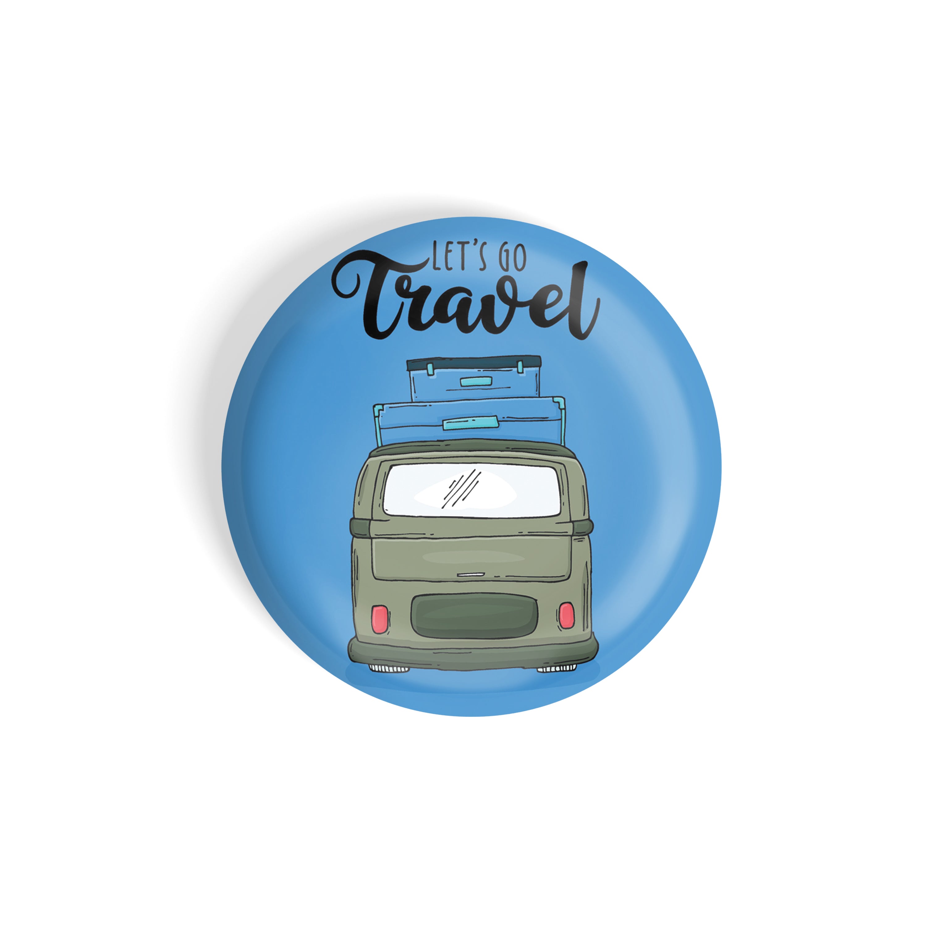 dhcrafts Round Fridge Magnet Blue Color Lets Go Travel Glossy Finish Design Pack of 1 (58 mm)